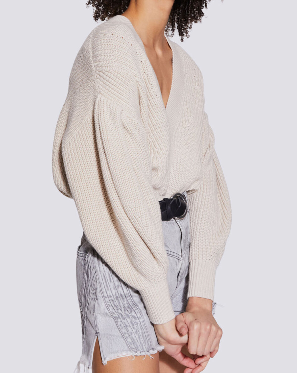 KIRIA PUFF SLEEVE V NECK SWEATER image number null